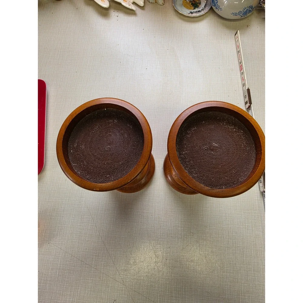 Vintage Wood Pillar Candle Holders Set of 2 Spindle Turned Farmhouse Decor 7.5in